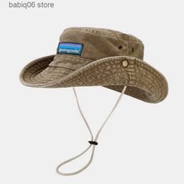Wide Brim Hats Bucket Hats New washed Benny fisherman hat with large brim and old fishing and mountaineering hat men's sun protection hiking hat spring T230731