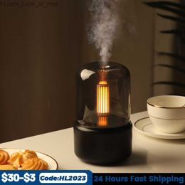 Humidifiers Volcanic Flame Aroma Diffuser Essential Oil Lamp 130ml USB Portable Air Humidifier with Color Night Light Mist Maker Fogger Led Q230901
