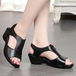 Summer Roman Sandals 2024 Women Style Fish Mouth Zipper Breathable Wedge Ladies Shoes 49549 91217 98673JYT6c531