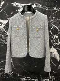 Women Vintage Tweed Blazer Jacket Coat Female Runway Designer Dress Causal Long Sleeve Tops Clothing Suit A110