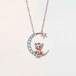 Chains Fashion Trendy Star And Moon Tiger Necklace Lady Cute Animal Jewelry Gift 2023