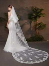 Bridal Veils White Ivory Veil Wedding Two Layer Cathedral Lace Edge Accessories With Comb Vail Velos De Novia