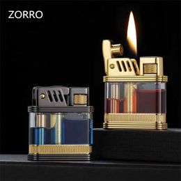 Zorro Transparent Warehouse Winter Light Metal Rotary Grinding Wheel Personality Kerosene Lighter Smoking Accessories Gadgets K5E1