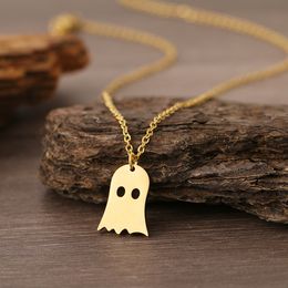 Pendant Necklaces Stainless Steel Necklaces Cute Ghost Design Halloween Pendant Chain Fashion Necklace For Women Jewelry Party Friends Gifts 230831