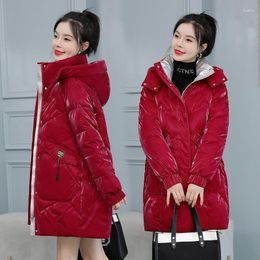 Women's Trench Coats Colourful Shiny Thicke Down Cotton Jacket Women Winter Coat Korean Hooded Mid Length Parka Female Snow Wear Outerwear