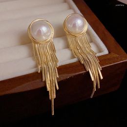 Dangle Earrings Vintage Tassel Pearl For Women Fashion Copper Gold Plated 925 Silver Needle Drop Earring Original Jewellery 2023