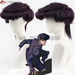Cosplay Wigs Anime JOJO Bizarre Adventure Higashikata Josuke Cosplay Wig Short Dark Purple Heat Resistant Synthetic Hair Party Wigs Wig Cap x0901