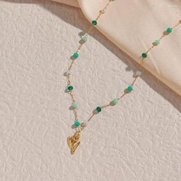 Pendant Necklaces 2023 Bohemian Tulip Green Bead 18K Gold Plated Stainless Steel Female Jewelry Necklace Summer Gift For Women