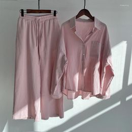 Women's Pants 2-piece SET Vintage Cotton And Linen Oversized High-waisted Slacks 2023 Summer Shirt