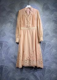 Italian designer, new autumn 2023, silk cotton plain long sleeved dress