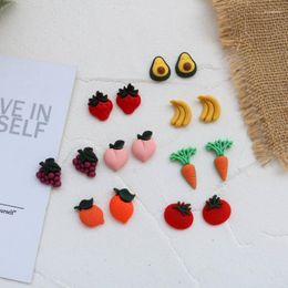 Stud Earrings Cute Fruits Vegetable Resin For Women Summer Cherry Avocado Lemon Shaped Girl Ear Jewellery Gifts