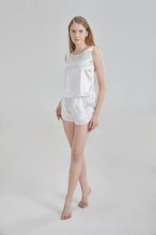 Women's Sleepwear Pure Silk Women Pajama Sets Sleeveless Summer Nightwear 2 Pieces Homewear