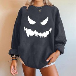 Women's Hoodies Halloween Sweatshirt Casual Print Tops Long Sleeve O-neck Pullover Shirt Trend Loose Hoodie Y2k Street Wear