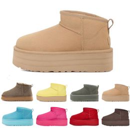 Ultra Mini-Plateau-Schneestiefel für Damen, klassisch, Kastanie, Schwarz, Treibholz, Schokolade, Moosgrün, Rot, Himmelblau, Toffee-Rosa, für Herren und Damen, warm halten, Designer-Schuhe