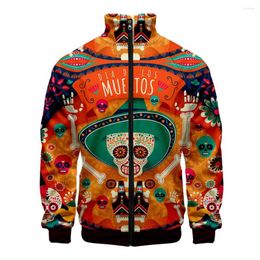 Men's Hoodies Day Of The Dead Sugar Skull 3D Baseball Jacket Men Bomber Harajuku Hip Hop Hoodie Casual Stand Collar Zipper Sweatshirt