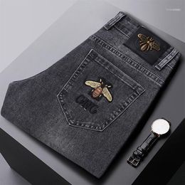 Men's Jeans Fashion Spring Mens Slim Elastic Bee Embroidery Business Denim Pants Classic Style12483