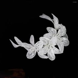 Hair Clips HP132 Exquisite Wedding Bridal Hairwear Lace Flowers Pearls Handmade Brides Bridesmaid Women Pageant Perform Headpiece