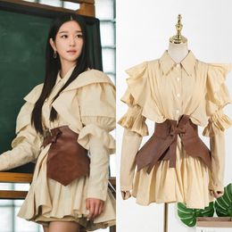 Basic Casual Dresses kpop Seo Yea Ji same summer fashion design sexy slim dres personality lapel Single-breasted High waist mini dresses 230831