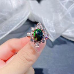 Cluster Rings 925 Silver 2ct Dyed Natural Black Opal Ring 8mm 10mm Jewellery With Gold Plating Solid Gemstone