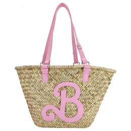 Evening Bags Pink B Straw Tote Women Fashion Boho Weave Handbags Female Summer Beach Vacation Shoulder Bag Large Capacity Shopper 230831