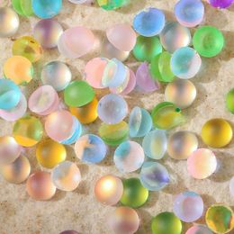 Nail Art Decorations 100Pcs/Lot Summer 5mm Opal Mixed Colour Small Plating Symphony AB Flat Bottom Resin Round Jelly Candy Scrub Sticke