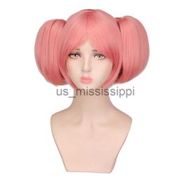 Cosplay Wigs Cosplay Wigs Madoka Kaname Cosplay Wigs Pink Short 2 Clip Ponytails Puella Magi Madoka Magica Synthetic Hair Wig Heat Resistant Wigs x0901 z240606