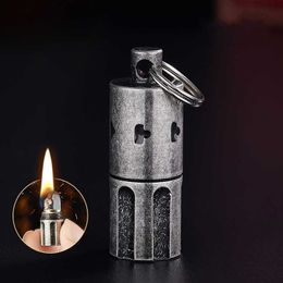 Mini Compact Keychain Grinding Wheel Ignitor Oil Refillable Outdoor Survive Camping Kerosene Lighter Smoking Accessories Gadgets P57B