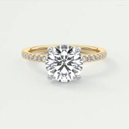 Cluster Rings 14k Yellow Gold Round Cut 1.5mm Width Main Stone 2ct Moissanite D Colour Band Ring For Women