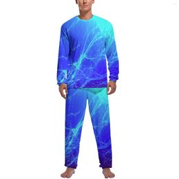 Men's Sleepwear Two Tone Pajamas Autumn 2 Pieces Blue And Green Romantic Pajama Sets Men Long Sleeves Home Printed