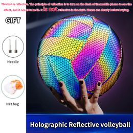 Balls Holographic Reflective Volleyball WearResistant Luminous Night Light Glowing Ball with Needle and Net Bag 230831