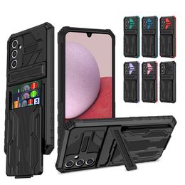 Military Grade Slide Wallet Card Slot Cases Armour Shockproof Stand For Samsung S23 Ultra Plus A04 A04S A04E A14 A24 A34 A54 A13 A23 A33 A53 A73 A12 A22 A32 A52 A72 A03S A03