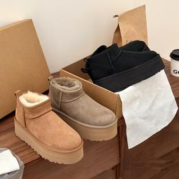 Botas de plataforma australianas clássicas ultra mini botas de neve mulheres pele de carneiro shearling bota de lã grossa pele quente tazz tasman slip-on sapatos ugglies senhoras mocassins chinelos