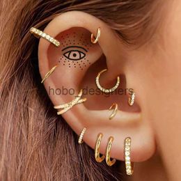 Labret Lip Piercing Jewelry Stainless Steel Hoop Piercing Earring For Women Zircon CZ Cartilage Piercing Helix Daith Conch Tragus Rook Lobe Ear Ring Jewelry x0901