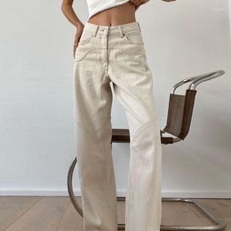 Women's Jeans Vintage High Waist Wide Leg Pants Autumn Ladies Beige Casual Denim Trousers Classic Streetwear Fashion Women Clothing