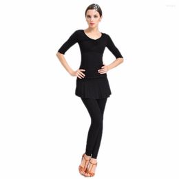 Stage Wear Sexy Half Sleeve Adult Women's Latin Dance Costumes Suits Tops And Costume Pants 1 Set