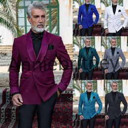 Men's Suits (Jacket Pants) Slim Fit Fashion Designs Burgundy Mens 2 Pieces Wedding Blazer Luxury Groom Tuxedo Party Formal Male Suit Set