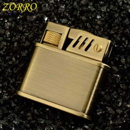 Zorro Winter Light Rotary Ejection Grinding Wheel One Button Ignition Brass Wind Break Kerosene Lighter Smoking Accessories TLN4