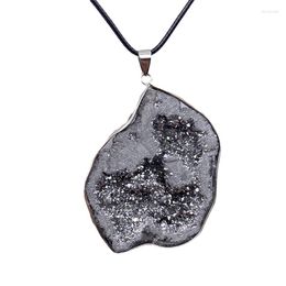 Pendant Necklaces Natural Agates Slice Druzy Necklace Irregular Genuine Quartz Geode Goldtone Plated Edge With Chain