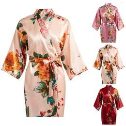 Women's Sleepwear Large Size Bathrobe Women Floral Printed Simulation Silk Satin Robe Wedding Bridal Party Gift Robes Night Gown