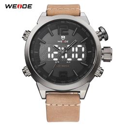 WEIDE Men's Analog LED Digital Display Quartz Movement Leather Strap Clock numeral Wristwatches Waterproof Relogio Masculino325m