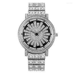 Wristwatches Sdotter Fashion Watch Women Men Luxury Diamond Rhinestone Rotating Dial Hip Hop Quartz Wirst Watches For Unisex Gifts Drop S