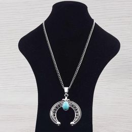 Pendant Necklaces 1 X Tibetan Silver Large Crescent Moon Double Sided Horn Faux Stone Necklace Jewellery On Long Link Chain Lagenlook 34"