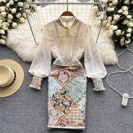 Lace Embroidery Women Dress Summer 2023 Temperament Elegant Zipper Long Sleeves Ladies A Line Slim Chic Dresses282B