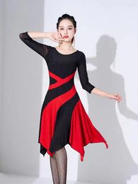 Stage Wear Women's Mesh Lyrical Dance Costume Half Sleeve Halterneck Cut Out Back Modern Dress Split Irregular Ballet Leotard Dresses