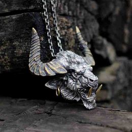 Pendant Necklaces Vintage Bull Head Pendant Necklace Gothic Punk Men's Rock Animal Knight Jewellery Gifts T230907