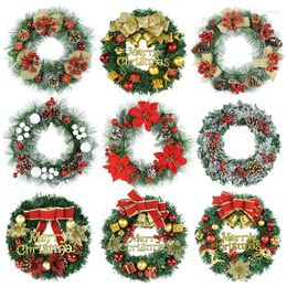 Decorative Flowers 30cm Christmas Wreaths With Bow Ball Berry Wreath Navidad Door Window Hanging Garland Decor Party 2023 Year