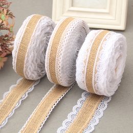 25mm Natural Jute Burlap Hessian Lace Ribbon with White Lace Trim Edge Rustic Vintage Wedding Centrepieces Decor