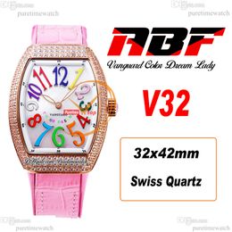 ABF V32 Vanguard Color Dream Swiss Quartz Chronograph Ladies Watch Womens Diamonds Case Rose Gold MOP Dial Pink Leather Lady Super Edition Reloj Hombre Puretime L12