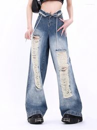 Women's Jeans 2023 Holes Ripped Straight Pants Women High Waist Loose Wide Leg Trousers Ladies Y2K Summer Street Cargo