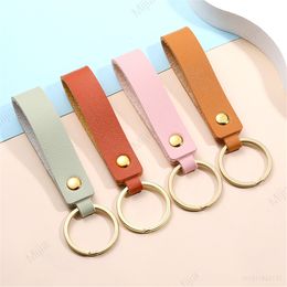 Keychains Lanyards Blank PU Leather Keychain For Men Women Simple Pink Car Key Chains Metal Rings Business Party Wedding Gift 230831